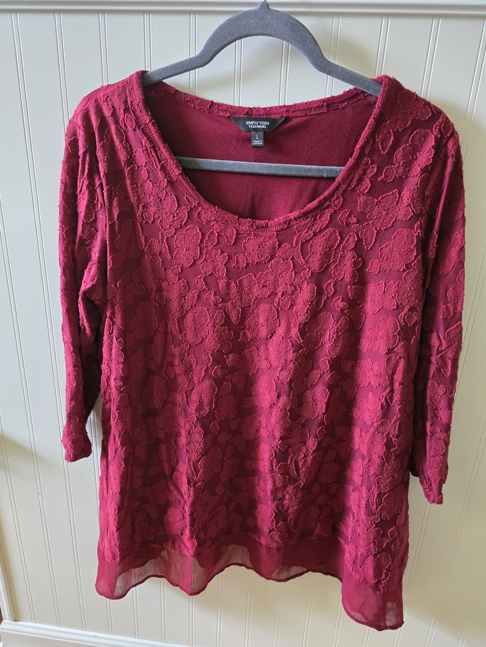Simply Vera Vera Wang Fuchsia Lace-Overlay Scoop Neck Long Sleeve Top